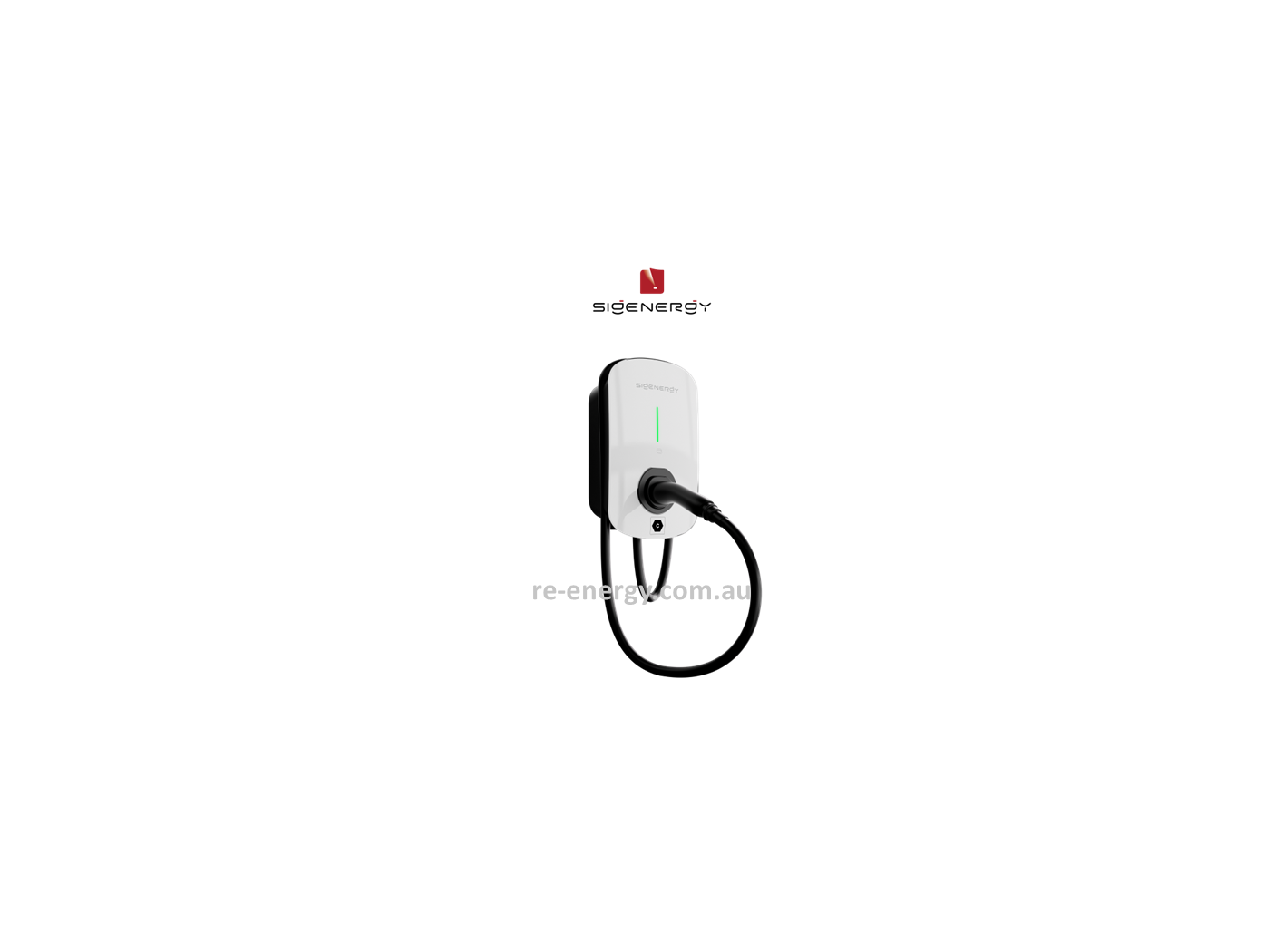 Sigenergy EV AC Charger wall-mounted with 5m cable, available in 7kW, 11kW, and 22kW models for home EV charging.